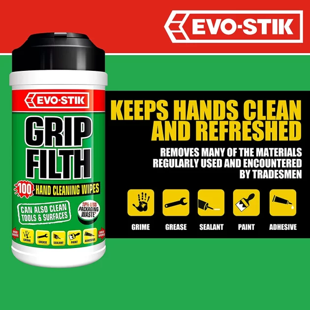 Evo-Stik Grip Filth Cleaning Wipes - 100 Wipes - Image 2