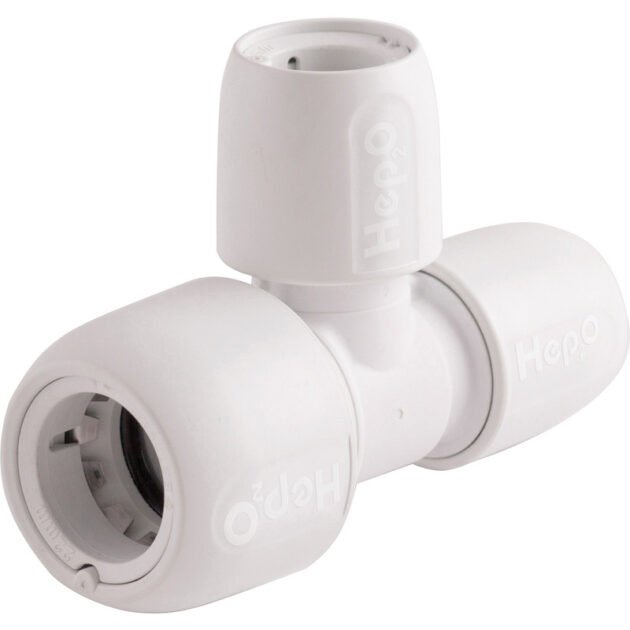 Hep2O Push-Fit Branch and One End Reduced Tee Spigot - 28mm x 22mm x22mm - White